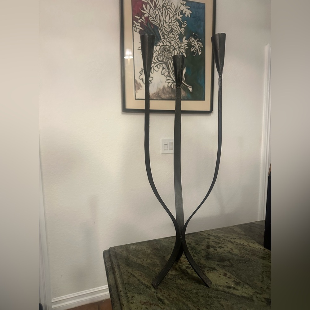 Tall 😝 “Van Keppel Green”  black iron 3 candle stick holder